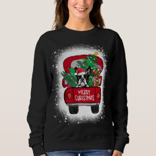 Cute Boston Terrier Red Truck Merry Christmas Blea Sweatshirt