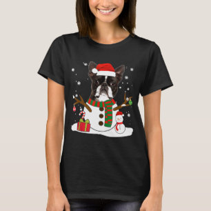 Cute Boston Terrier Snowman Christmas Dog T-Shirt