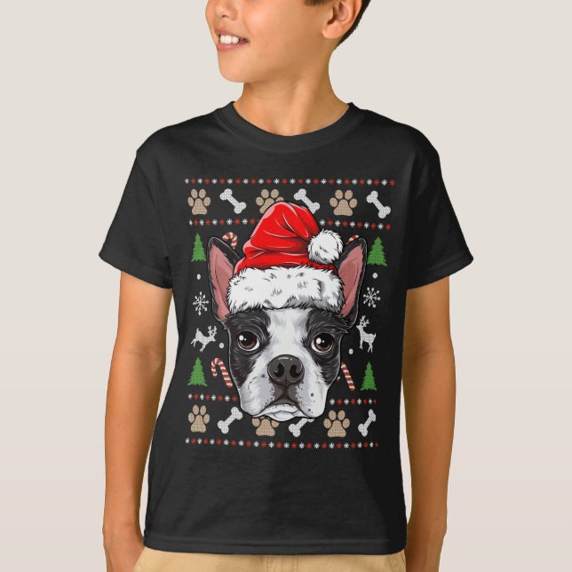Cute Boston Terrier Ugly Christmas Sweater Santa (Front)