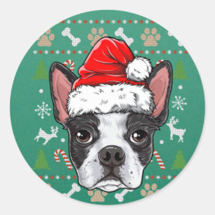 Cute Boston Terrier Ugly Christmas Sweater Santa Classic Round Sticker