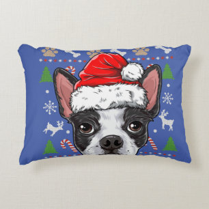 Cute Boston Terrier Ugly Christmas Sweater Santa Decorative Cushion