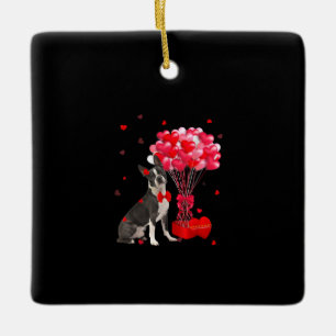 Cute Boston Terrier Valentines Day Heart Dog Lover Ceramic Ornament