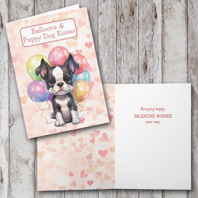 Cute Boston Terrier with Balloons Valentine Card (Creator Uploaded)