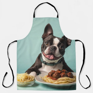 Cute Boston Terrier With Spaghetti Bolognaise Apron