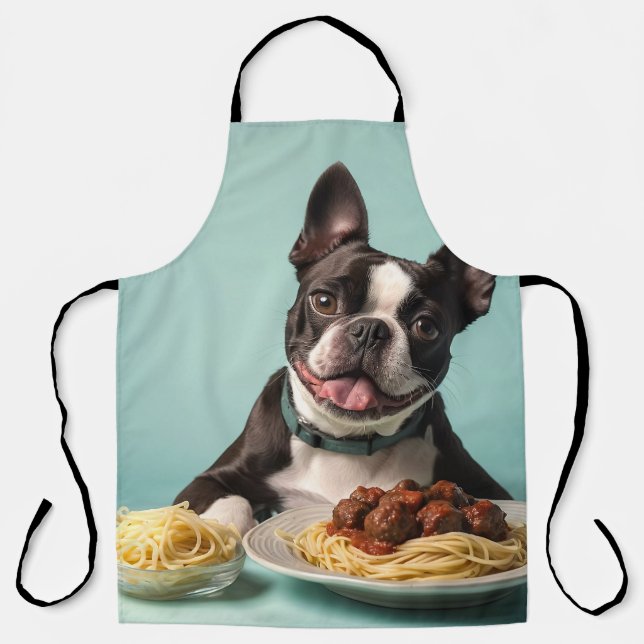 Cute Boston Terrier With Spaghetti Bolognaise  Apron (Front)