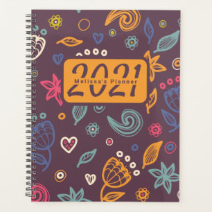 Cute Botanical Abstract Pattern Personalised Year Planner