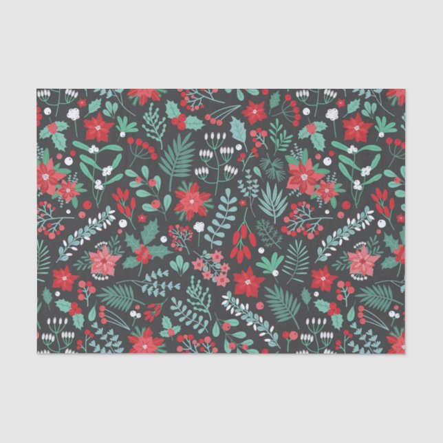 Cute Botanical Christmas Pattern - Poinsettias Tissue Paper (Front)