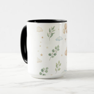 Cute Botanical Eucalyptus & Gold Balloons Baby Bib Mug