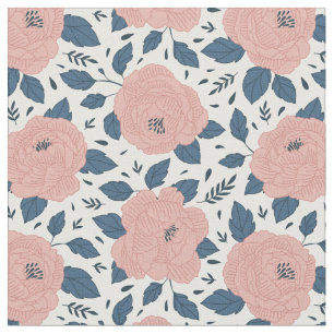 Cute botanical floral pattern l Pink and white Fabric