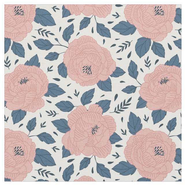 Cute botanical floral pattern l Pink and white Fabric (Close Up)