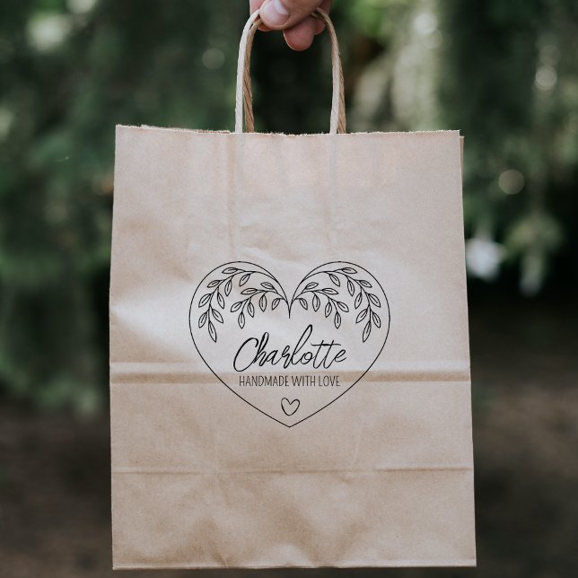 Cute Botanical Heart Handmade with love, Large Rubber Stamp (Creator Uploaded)