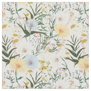 Cute botanical Ivory and blue l White Fabric