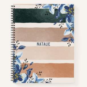 Cute botanical monogram Adorable blue floral Notebook