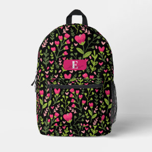 Cute Botanical Personalised Pink Floral Heart Printed Backpack