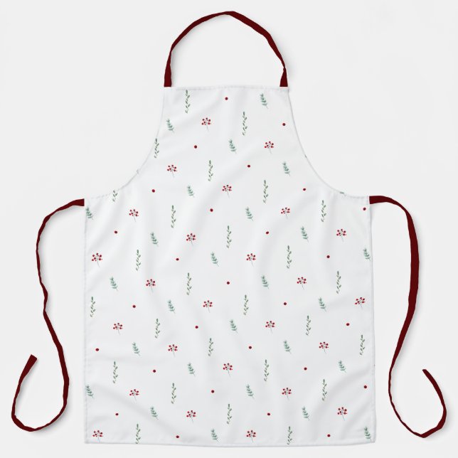Cute Botanical Winter Christmas Pattern Apron (Front)