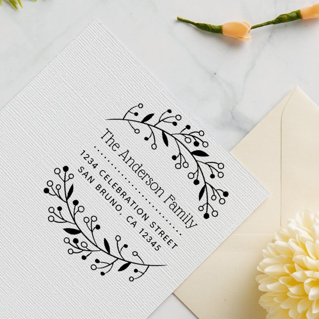 Cute Botanical Wreath Custom Return Address Rubber Stamp (Creator Uploaded)