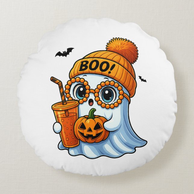 Cute-Bougee-Ghost-Halloween Round Cushion (Front)