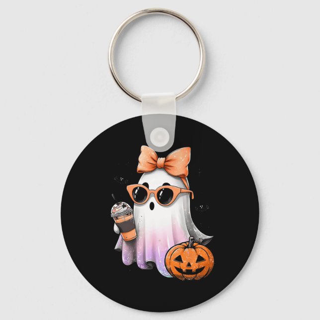 Cute Bougie Ghost Coffee Pumpkin Spooky Season Hal Key Ring (Front)