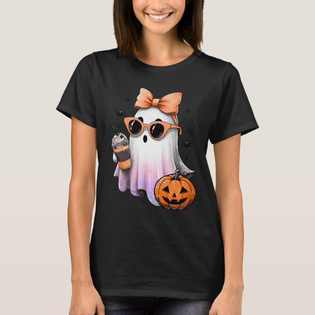 Cute Bougie Ghost Coffee Pumpkin Spooky Season Hal T-Shirt (Front)