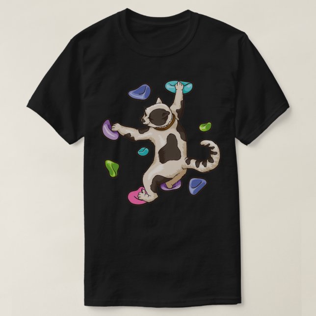 cute Bouldering Cat climbing T-Shirt (Design Front)