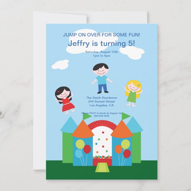 Cute Bounce House Birthday Party Invitation (Front)