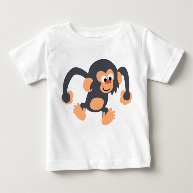 Cute Bouncy Cartoon Chimpanzee Baby T-Shirt (Front)