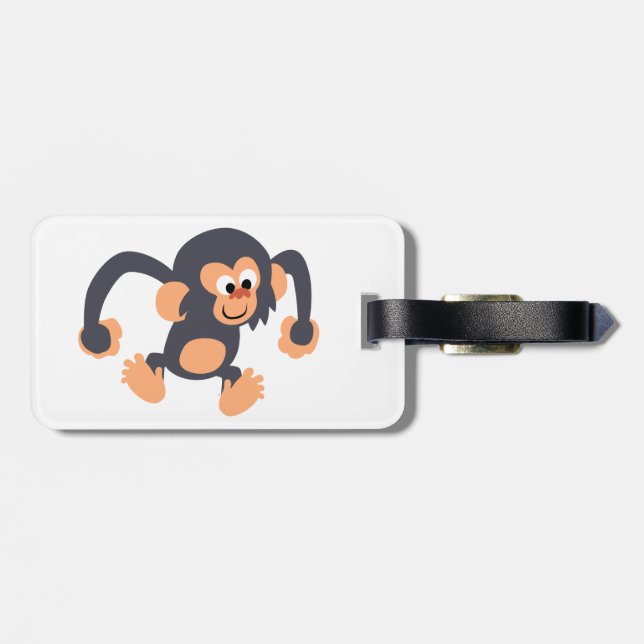 Cute Bouncy Cartoon Chimpanzee Luggage Tag (Back Horizontal)