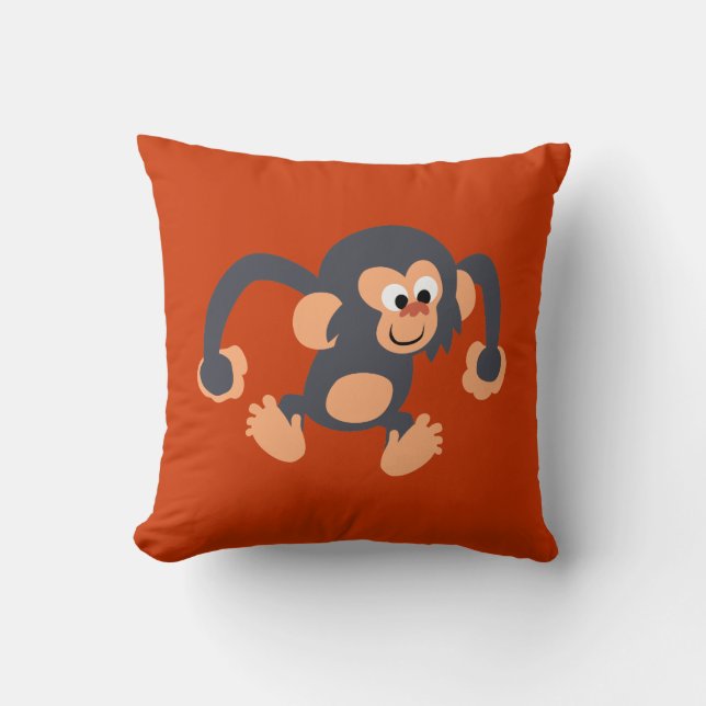 Cute Bouncy Cartoon Chimpanzee Pillow (Front)