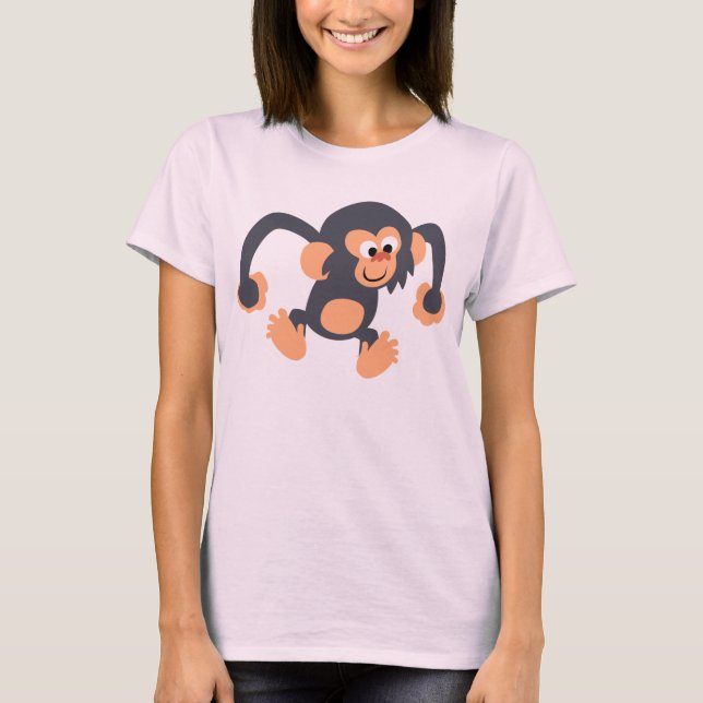 Cute Bouncy Cartoon Chimpanzee Women T-Shirt (Front)