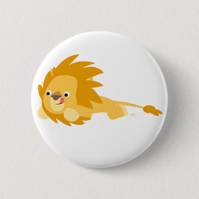 Cute Bouncy Cartoon Lion Button Badge (Front)
