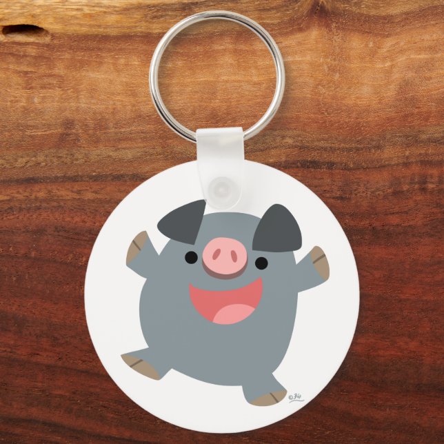 Cute Bouncy Cartoon Pig Keychain (Front)