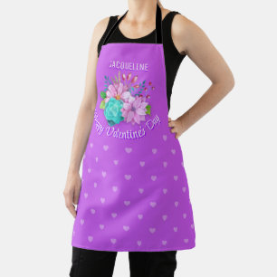 Cute Bouquet on Bright Purple Valentine Apron