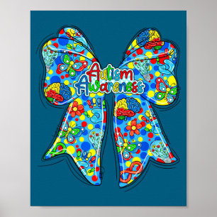 Cute bow autism awareness butterfly brain poster