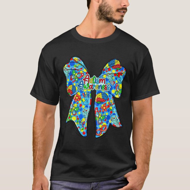 Cute bow autism awareness butterfly brain  T-Shirt (Front)