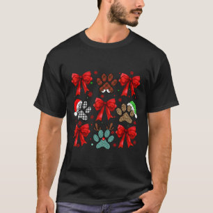 Cute Bow Coquette Dog Paw Dog Mum Dad Merry Christ T-Shirt