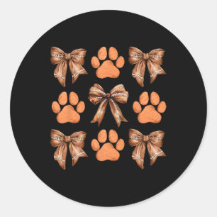 Cute Bow Coquette Dog Paw Print Aesthetic Dog Mum  Classic Round Sticker