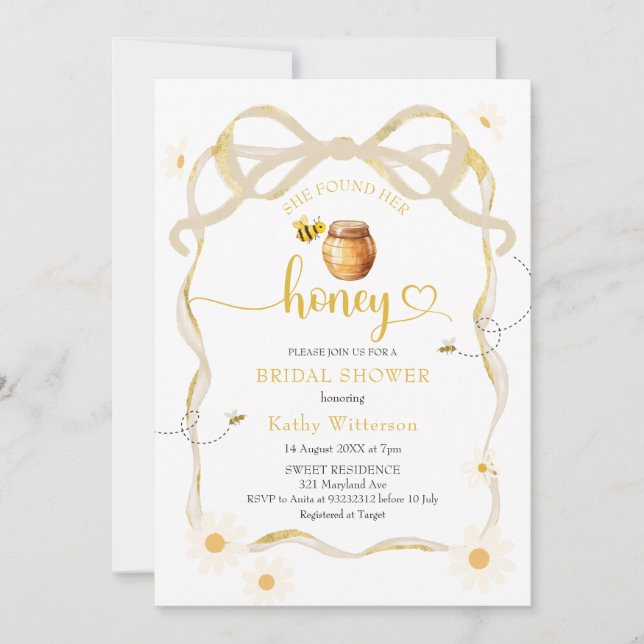 Cute Bow Daisy Bee Bride to Bee Bridal Invitation (Front)