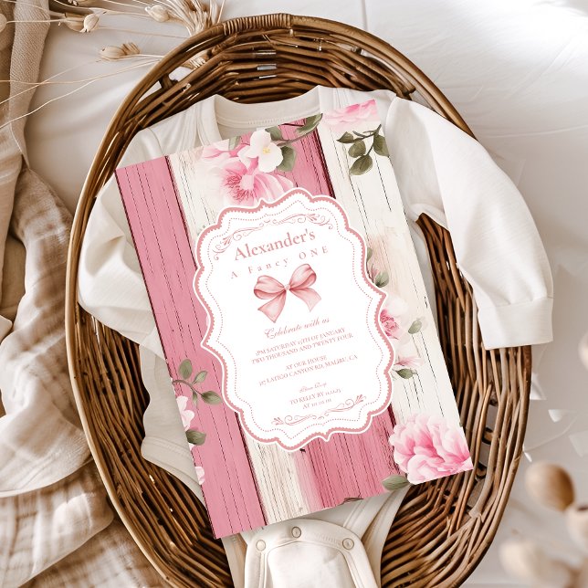 Cute Bow Floral Fancy ONE Girl 1st Birthday  Invitation (Creator Uploaded)