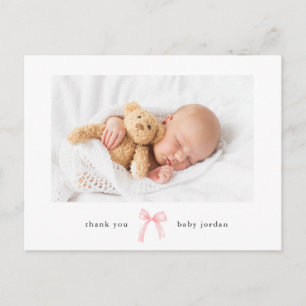 Cute Bow Girl Photo Baby Thank You Postcard