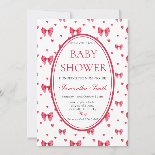 Cute Bow & heart Baby Shower Invitation (Front)