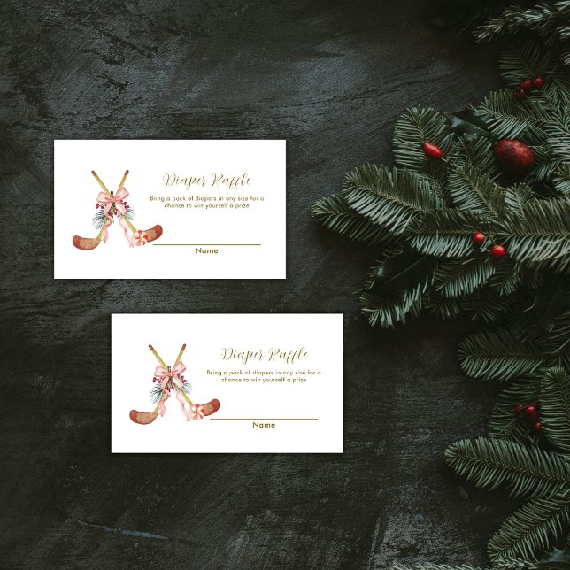 Cute Bow Hockey Girl Diaper Raffle Baby Shower  Enclosure Card (Cute Bow Hockey Girl Diaper Raffle Baby Shower Enclosure Card)