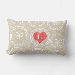 Cute Bow Linen Textured Monogrammed Lumbar Cushion