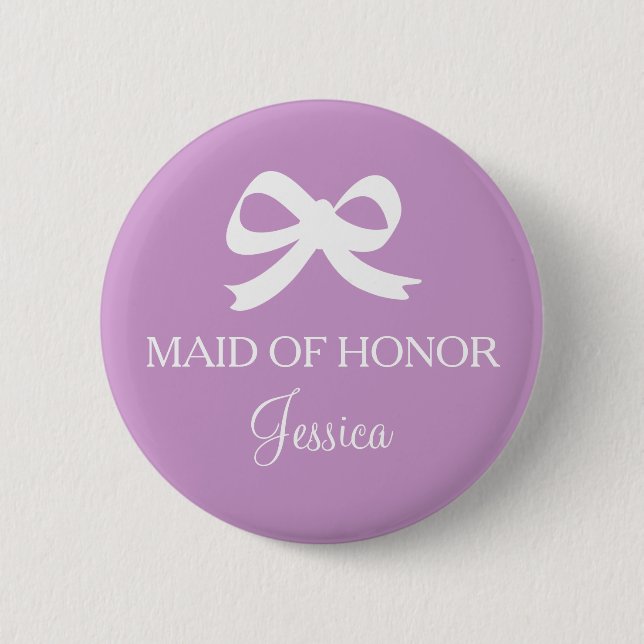 Cute bow maid of honour button for wedding party (Front)
