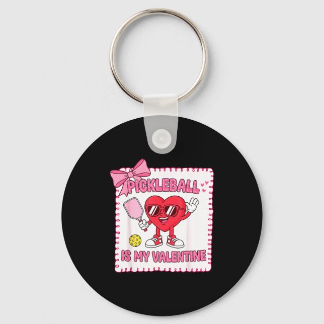 Cute bow pickleball is valentines day pickleball key ring (Front)