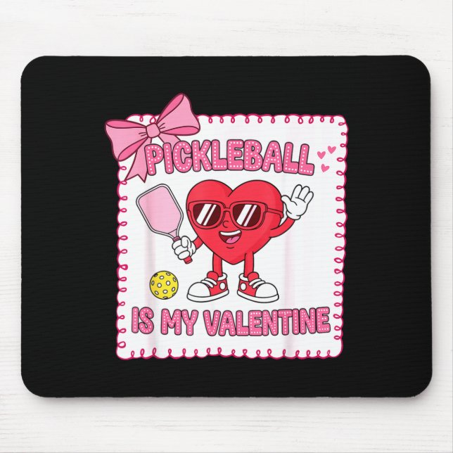 Cute bow pickleball is valentines day pickleball mouse pad (Front)