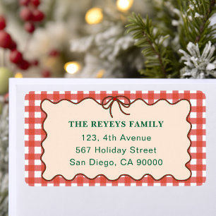 Cute Bow Red Gingham Christmas Return Address Label