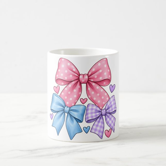 Cute Bow Ribbon Pattern – Pink Blue & Purple Bow  Coffee Mug (Center)