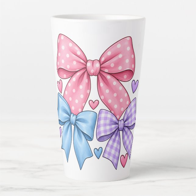 Cute Bow Ribbon Pattern – Pink Blue & Purple Bow  Latte Mug (Front)