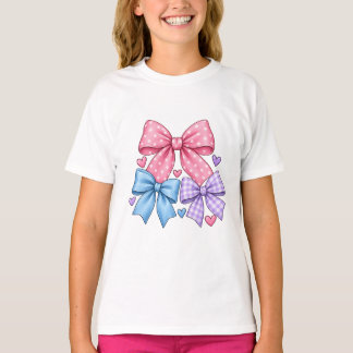 Cute Bow Ribbon Pattern – Pink Blue & Purple Bow T-Shirt