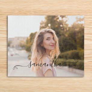 Cute Bow Signature Name Photo Jigsaw Puzzle